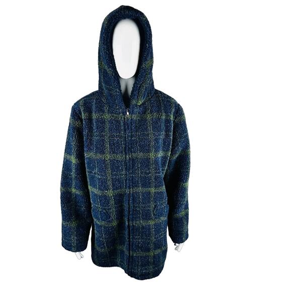 Chadwicks of Boston Womans Sz Medium Plaid Blue Jacket Stretch Lined Teddy - Picture 2 of 8